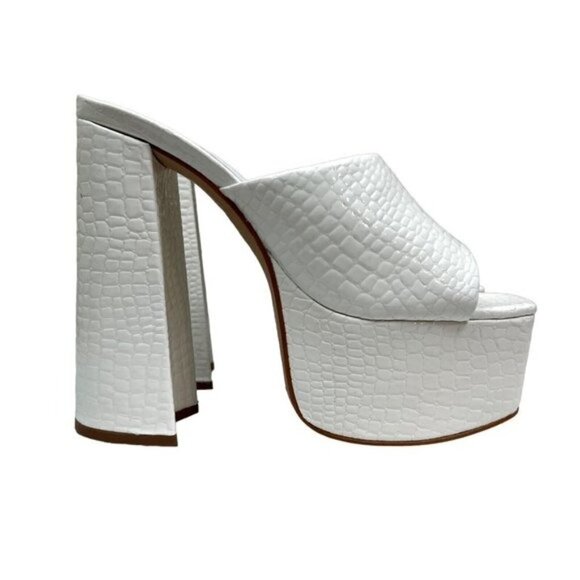 Schutz Womens Darah Platform Croc Print White Mules Slip On-Shoes Size: 10 NIB - Picture 2 of 6